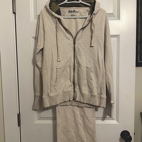 Lucky Brand Zip-Up Hoodie with Camo print inside the hood. Matching pants. - Picture 1 of 1